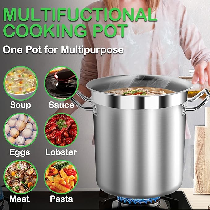 Extra Large Stock Pot 100 Quart (25Gallon) – Professional Stainless Steel Stockpot with Lid – Heavy Duty Cooking Pot for Commercial Kitchens, Canning, and Outdoor Seafood Boil