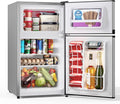 Double Door Refrigerator with Freezer, 3.55 Cu.Ft, Small Fridge with Freezer, 7 Settings Temperature Adjustable, Mini Refrigerator for Office and Apartment Bedroom Dorm(3.55 Cu.Ft, Silver)