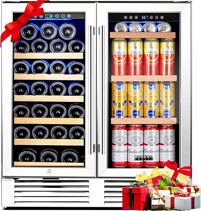 BODEGACOOLER Wine and Beverage Refrigerator,30 Inch Under Counter Commercial Beverage Refrigerator, Large Capacity Back Bar Cooler With 2 Glass Doors,LED Lighting Display Beer Wine Soda Drinks.