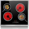 24 Inch Electric Cooktop 4 Burner Electric Stove, 24" Built-in Ceramic Stovetop with Slide Control, Timer, Child Lock, 9 Heating Level, 6000W, 220-240v, No Plug, Hard Wire