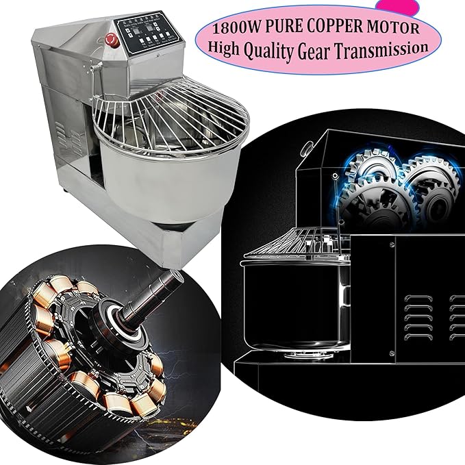 INTSUPERMAI Commercial Dough Mixer, 40QT Stand Flour Mixing Machine, Double Action Double Speed, with Dough Cutter, 110V/1800W Electric Food Stand Spiral Mixer