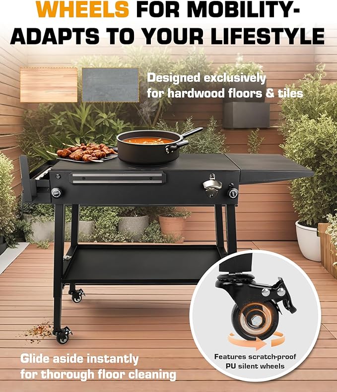 Upgraded Heavy-duty Foldable Grill Table & BBQ Prep Cart Designed for Blackstone 17" & 22",Height Adjustable Premium outdoor Grill Stand