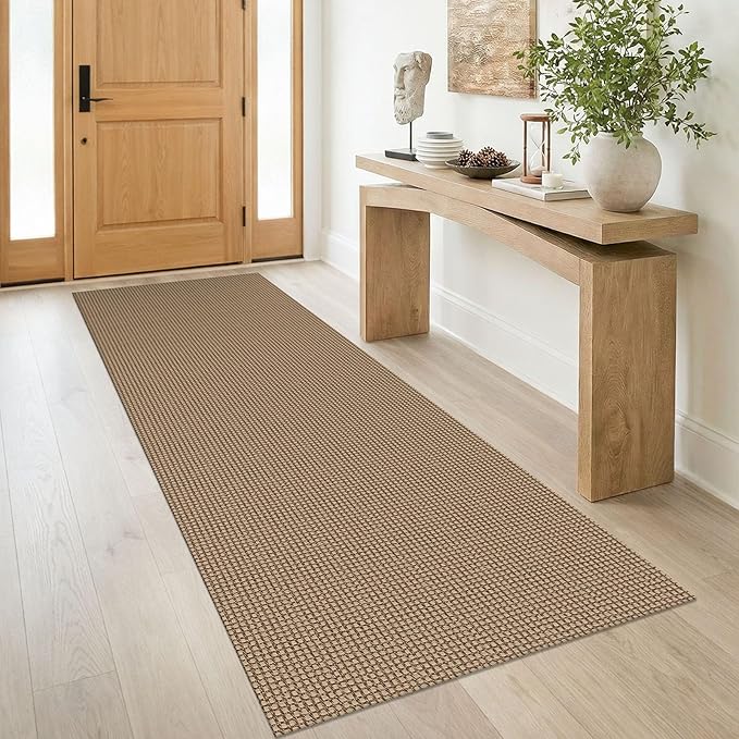 IOHOUZE Washable Runner Rug 3x8 Non Slip Rubber Backed Wide Hallway Runner Entryway Runner Indoor, Woven Kitchen Rugs Cotton Floor Carpet for Hall Entrance Bedroom, Orange/Tan/Brown
