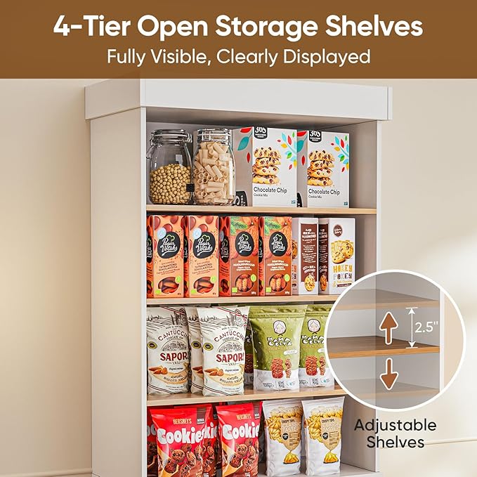 Vyre 71" Tall Farmhouse Kitchen Pantry, Large Storage Cabinet with Adjustable Shelves, 3 Drawer, Wood Versatile Hutch Cabinet for Living Room, Dining Room