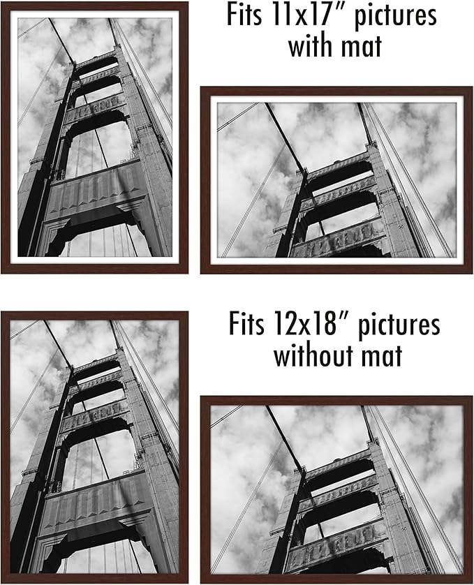 Americanflat 12x18 Poster Frame with Polished Plexiglass - Set of 5 - Use as 11x17 Frame with Mat or Display 12x18 Photo Without Mat - Galleria Collection - Picture Frames for Wall Display - Mahogany