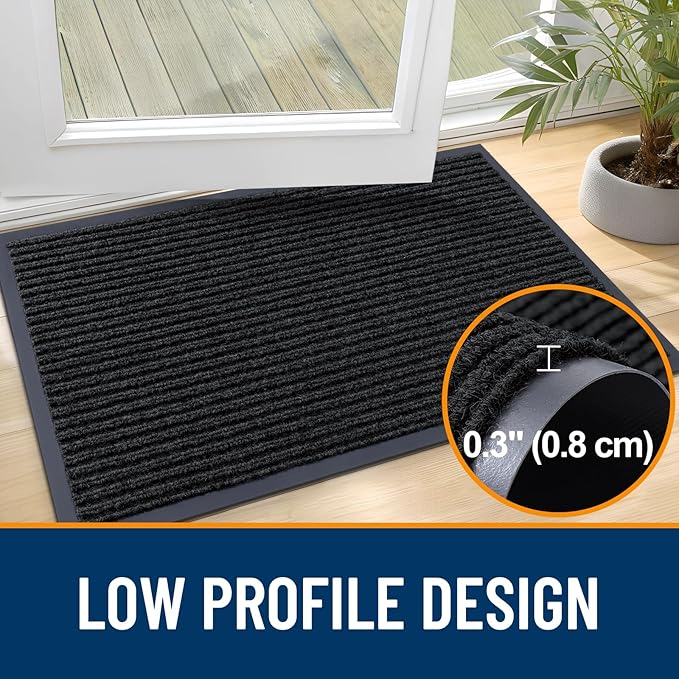 OLANLY Front Door Mat Indoor Outdoor Entrance, Waterproof Heavy Duty Doormat, Fade Resistant, Low Profile, Easy Clean Patio Porch Welcome Floor Mats for Entry, 71x30, Black