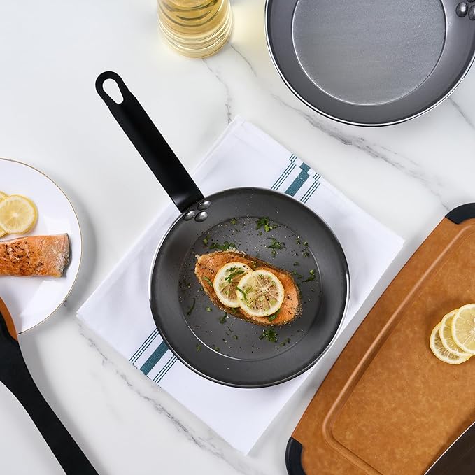 Restaurantware Met Lux 8 Inch Fry Pans, 6 No-Stick Frying Pans - Induction-Ready, Triple-Riveted, Silver Carbon Steel Cooking Skillets, Durable, For Searing, Sauteing, And Browning Food