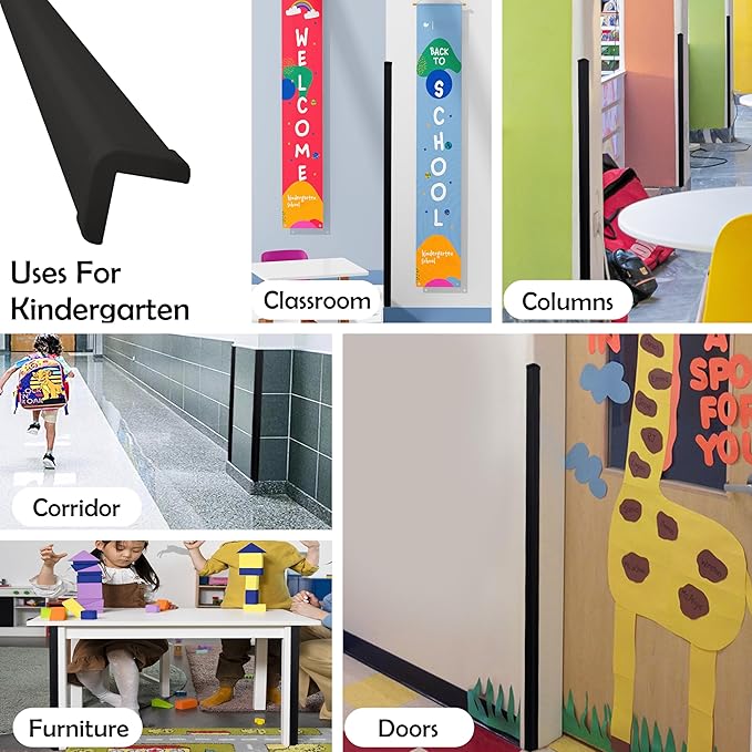 Rubber Bond Wall Corner Guard Edge Protector, 1x1x36 inch Baby Proofing Corner Guards | Self-Adhesive Furniture Edge Strips for Home & Office (5 Pack, Black)