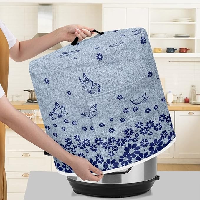 Flashideas Floral Pressure Cooker Cover for Women Dust Protection Butterfly Insulated Rice Cooker Cover with Easy to Clean Lining Water Resistant Appliance Cover with Pockets for Instant Pot 6 Quart