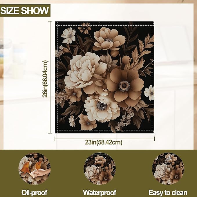 Brown Black Flower Dishwasher Magnet Cover,Artistic Kitchen Decor Waterproof Refrigerator Magnet Appliance Cover Protector,23Wx26H Inches