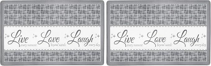 Anti-Fatigue Floor Comfort Mat - 18 x 30 Inch (Live, Love, Laugh Grey) - Waterproof Non-Slip Rug - Easy to Clean Cushioned Mat for Kitchen, Bathroom, Standing Desk & Office - Achim Home Decor