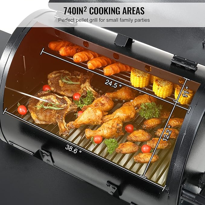 VEVOR Smoker Grill, Portable Wood Pellet Grill with Cart, 8 IN 1 BBQ Grill with PID Temperature Control for Outdoor Cooking, Barbecue Camping, Picnic, 730 sq, Patio and Backyard, Black