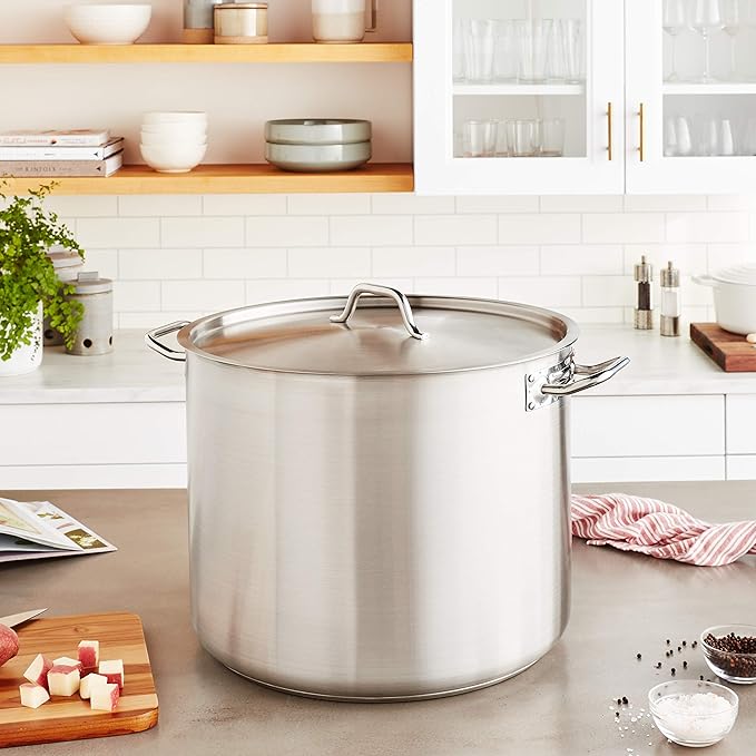 Winco Heavy-Duty Stainless Steel Stock Pot with Cover, 60 Quart