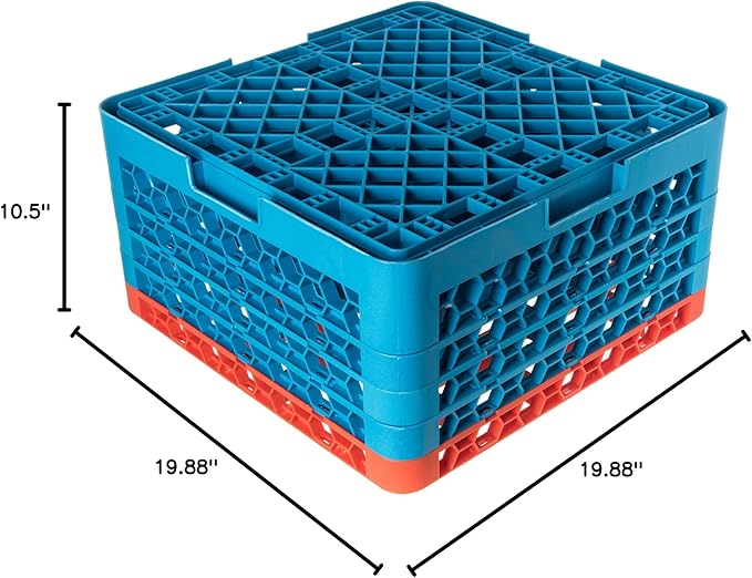 CFS RG25-4C412 OptiClean 25 Compartment Glass Rack with 4 Extenders, 10.3", Polypropylene, Orange/CFS Blue