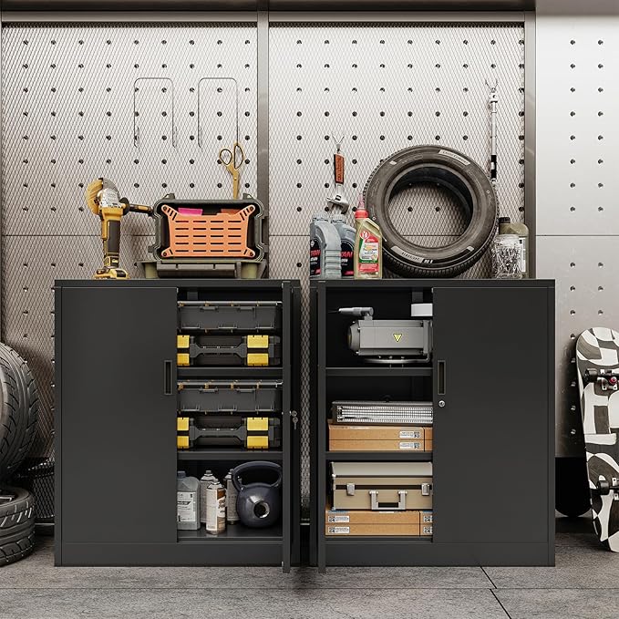 CJF Metal Storage Cabinet, 36" H Locking Storage Cabinet with Shelves and Doors, Metal Cabinets for Home Office, Garage, Utility Room and Basement (Black)