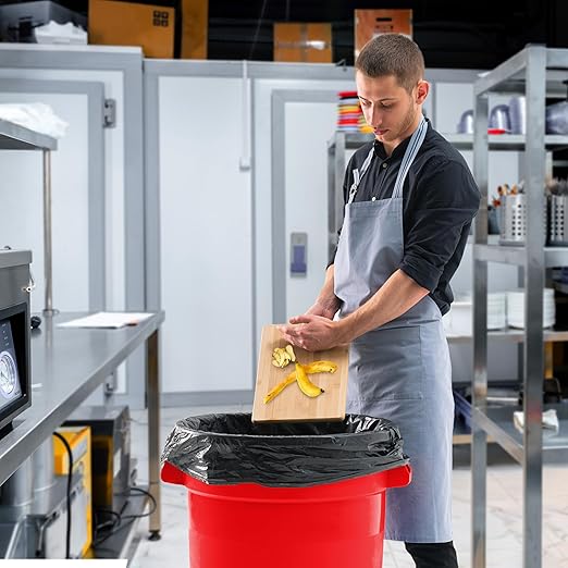 PRO&Family Commercial Round Trash Can, Ingredient Bin, Heavy-Duty Plastic, Anti-Static, Kitchen, Office, Outdoor Use (Red, 32 Gallon)