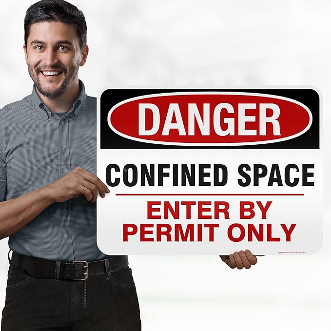 Danger Confined Space Enter By Permit Only Sign, 18x24 Inches, 3M EGP Reflective, Rust Free .080 Aluminum, Fade Resistant, Made in USA by My Sign Center
