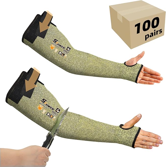 Schwer 100 Pairs CORE Arm Protection Sleeves S081, ANSI A5 Cut Resistant Sleeves with Thumbhole, Non-PFAS Flame Resistant Welding Sleeve for Work Kitchen, Farmer Sleeve for Gardening Arm Guards