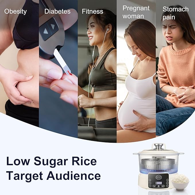 Low Carb Rice Cooker,3L Multifunction Low Sugar Rice Cooker Small,Reservable & Timable,4H Keep Warm,Cooking,Simmering,Stewing,Steaming All In One,Ideal for Small Familie,Apartment(3L,Beige)