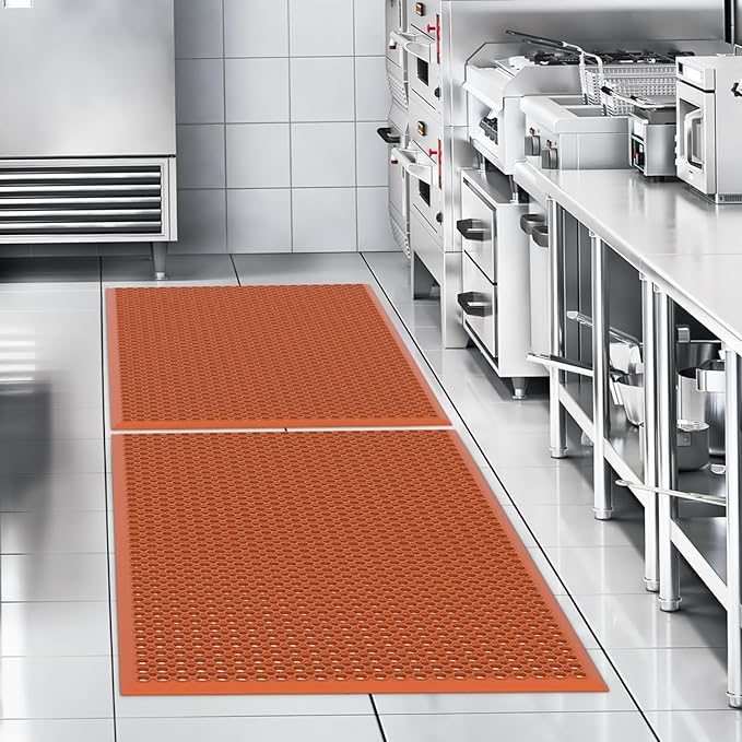 ROVSUN Rubber Floor Mat with Holes, Anti-Fatigue/Non-Slip Drainage Mat, for Industrial Kitchen Restaurant Bar Bathroom Utility Garage Pool Entry Door Mat, Indoor (36'' x 60'' Red 1Pcs)