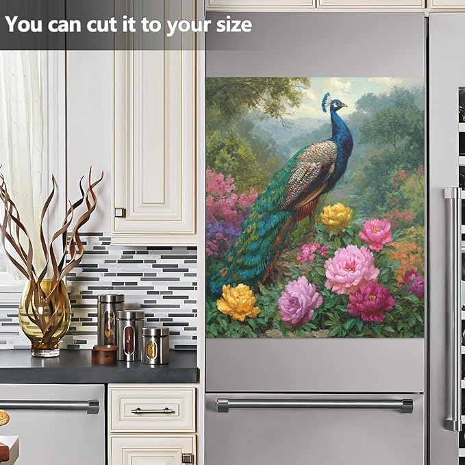 Peacock Flowers Garden Green Dishwasher Magnet Cover Front Door Magnetic Dishwasher Cover Decorative Refrigerator Magnet Covers Fridge Panel Decal for Kitchen Home, 23" x 26"