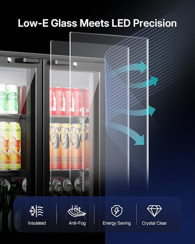 Upstreman 7.3 Cu.Ft Back Bar Cooler With 2 Glass Doors, Commercial Under Counter Beverage Refrigerator, Double-Pane Low-E Glass, Lockable Drink Fridge for Bars, Restaurants, Hotels & Home, BB73