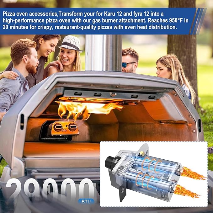 Pizza Oven Accessories, Pizza Oven Gas Burner Attachment, Outdoor Pizza Oven Accessory for Karu 12/12G/12-Inch Models Pizza Oven Propane Burner, Propane Conversion Kit with 5FT Hose & Regulator.