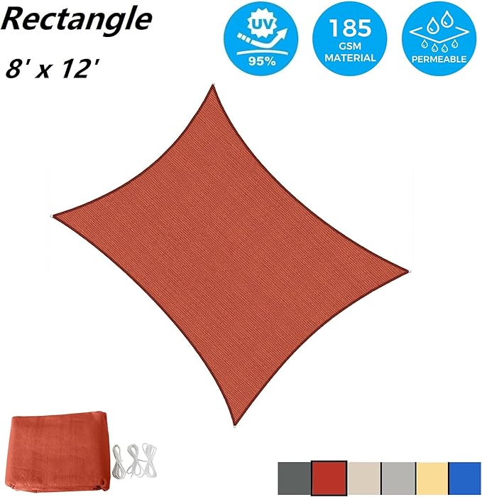 AsterOutdoor Sun Shade Sail Rectangle 8' x 12' UV Block Canopy for Patio Backyard Lawn Garden Outdoor Activities, Terra