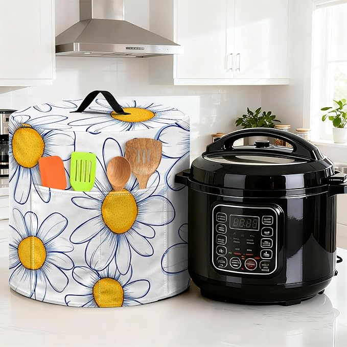 Kitchen Appliance Accessories Dust Cover for 3-6-8 Quart Instant Pot, Pressure Cooker, Air Fryer & Crock Pot,Decorative Appliance Cloth Cover with Top Handle & Storage Pockets (Daisy, 8 Quart)