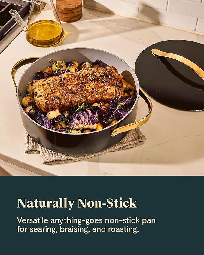 Caraway Rondeau - 6 Qt Non-Stick Pan with Lid - Free From Forever Chemicals - Perfect for Searing, Braising, & Roasting - Gray