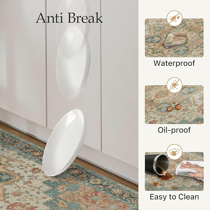 GENIMO Kitchen Mats for Floor, Washable Anti Fatigue Mat for Cushioned, 17.3"x59", Waterproof Kitchen Rugs, Non Slip Foam Comfort Standing Mat Rug for Home, Runner, Laundry, Peach Orange