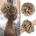 FESHFEN Large Messy Bun Hair Piece - Wavy Synthetic Chignon Scrunchies Elastic Ponytail Hair Extensions Thick Hairpieces for Women, Mixed Blonde and Ash Blonde Tips 1.94oz