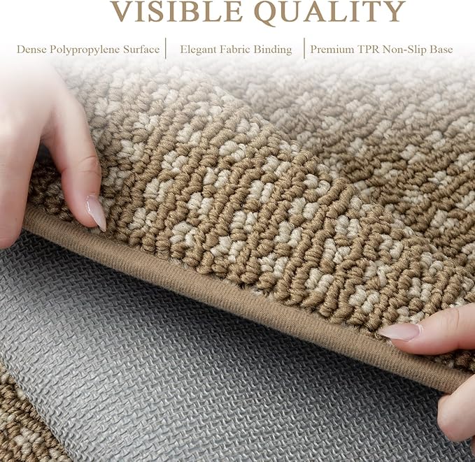 hicorfe Dirt Trapper Indoor Doormat,24"x35" Welcome Door mat,Non Slip Backing Washable Door Mats,Absorbent and Resistant Low-Profile Entrance Inside Floor Mat for Front Back Door and Entryway (Brown)