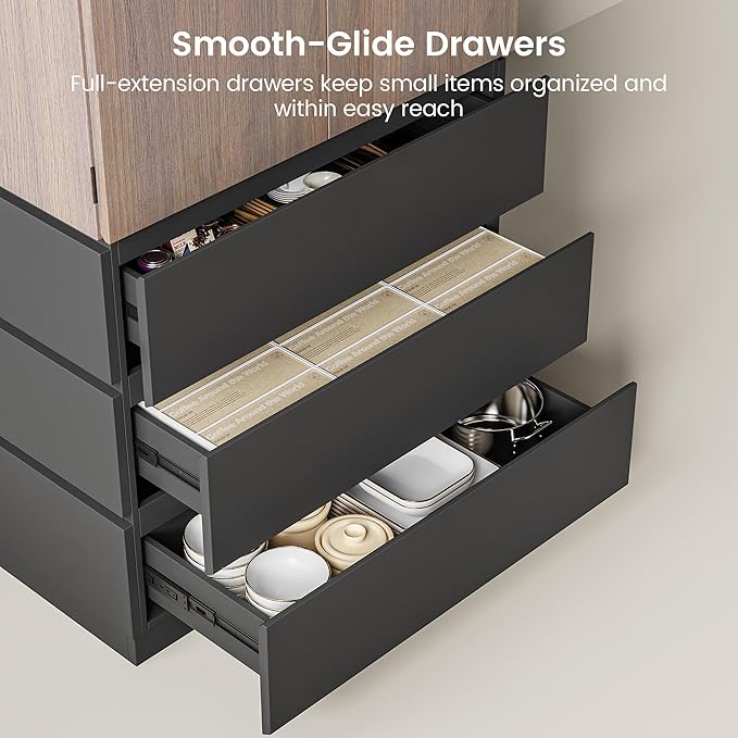 70.8" Kitchen Pantry Cabinet with 3 Drawers Freestanding Kitchen Storage with 3-Tier Cabinet & Door-Mounted Shelves Hidden Handle Magnetic Closure Freestanding Storage for Dining Room