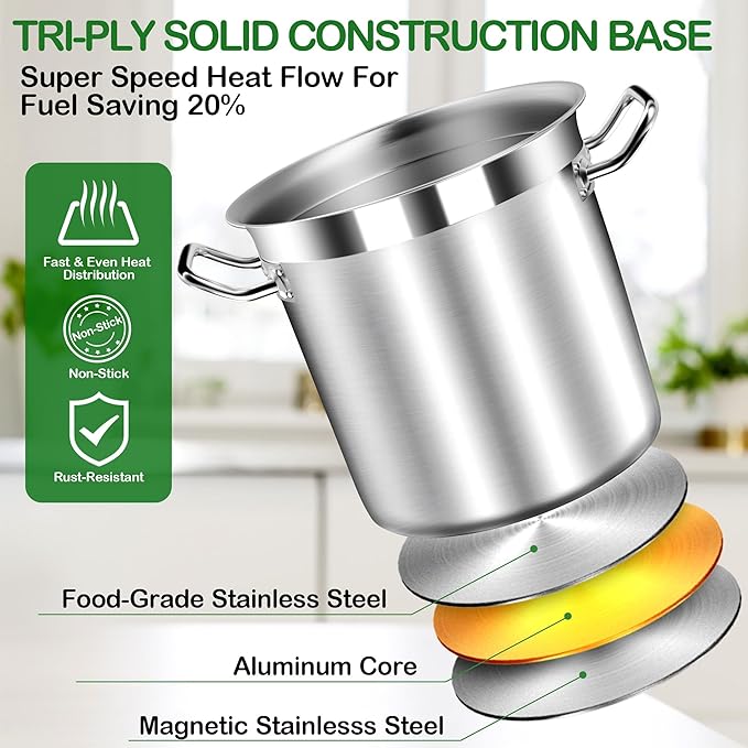Extra Large Stock Pot 100 Quart (25Gallon) – Professional Stainless Steel Stockpot with Lid – Heavy Duty Cooking Pot for Commercial Kitchens, Canning, and Outdoor Seafood Boil