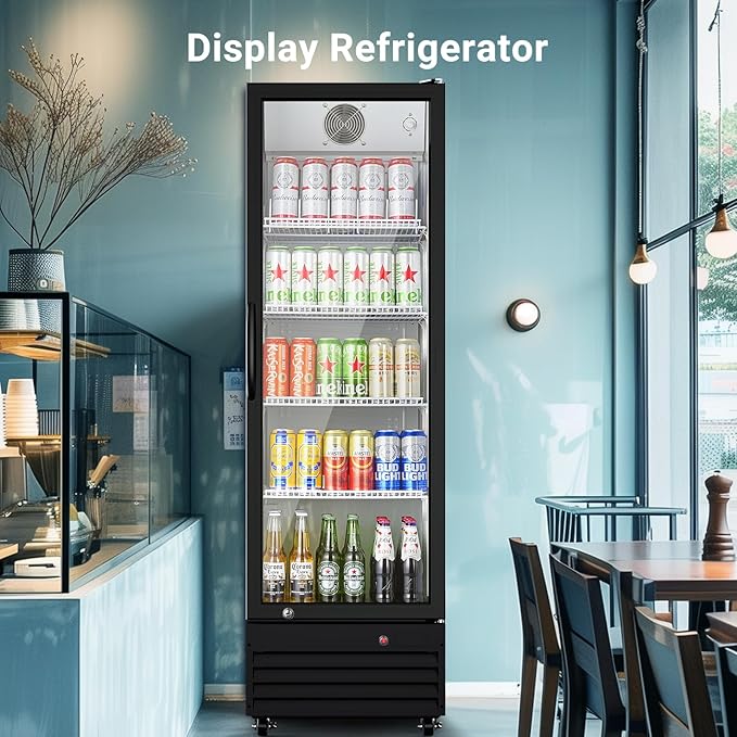 BODEGACOOLER Commercial Beverage Refrigerator with Glass Door,12.5 Cu.Ft Display Merchandiser Drink Refrigerator,Upright Commercial Bar Fridge,Display Drink Cooler,Soft LED Light,Romovable Shelves