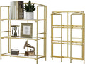Crofy No Assembly Folding Bookshelf for Living Room, 3 Tier Gold Collapsible Book Shelf for Home Office, Portable Bookcase Storage Organizer