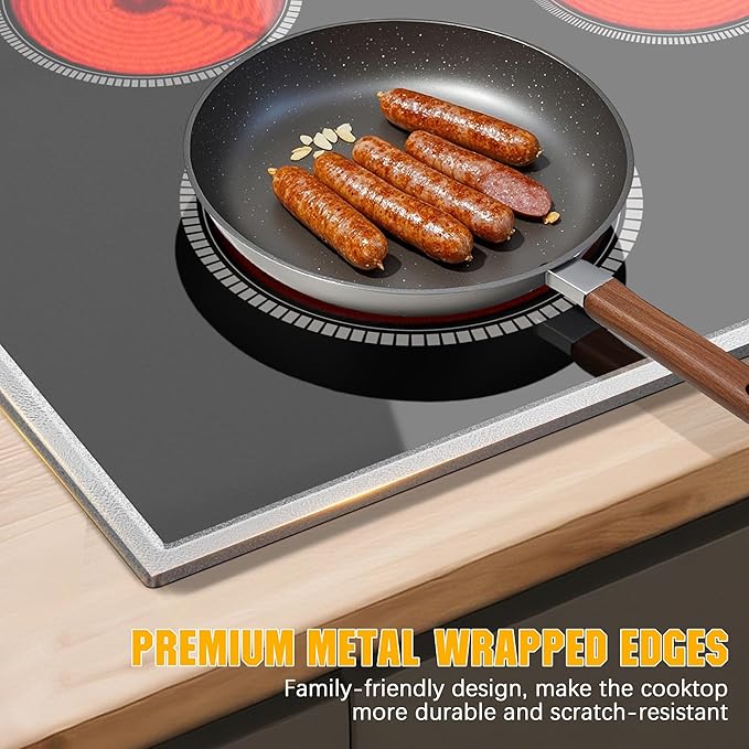 Electric Cooktop 36 Inch, 5 Burners Electric Stove Top Touch Control, 8400W Built-in Ceramic Stovetop 36" with Expandable Zone, Child Lock, Timer, Pause Control, 220-240v Hardwired (No Plug)