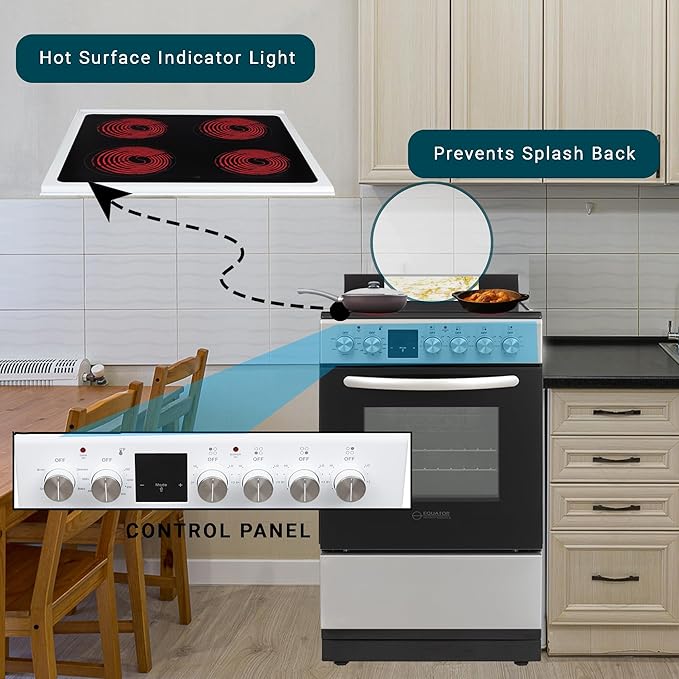 Equator ECR 204 20" Electric Range in STAINLESS – 4 Ceramic Burners, Convection Oven & Air Fry Function, Compact Freestanding Electric Stove for Apartments, Condos & Tiny Kitchens