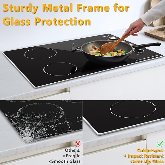 30 Inch Induction Cooktop, 4 Burner Electric Cooktop with 9 Power Levels, Knob Control, Auto shutdown and Residual Heat Warning, 6500W, 220-240V for Hard Wire