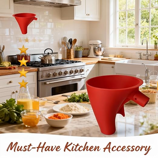 Flour Funnel for Kitchen Aid Mixer 5 Qt,for 4.5–5 Qt Tilt-Head Models-Stand Mixer Attachment,Easy Pour No-Mess Attachment, Anti-Splash Accessory, Durable Dishwasher-Safe Baking Tool(Red)
