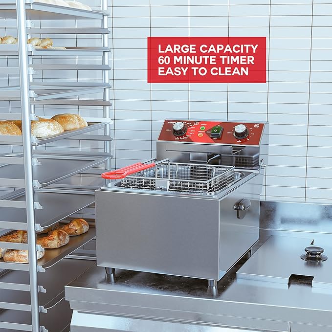 EGGKITPO Electric Deep fryer Single Tank Deep Fryer with Basket Capacity 10L(10.5QT) Electric Countertop Fryers with 60 Minute Timer for Home Kitchen and Restaurant, 1800 Watts, 120V