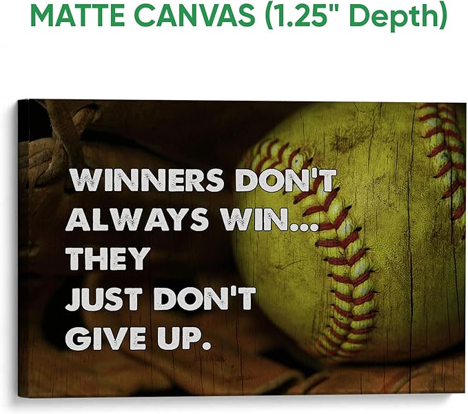Softball Poster & Framed Canvas, Inspirational Sports - Never Give Up - Motivational Quotes Home Office Decor, Bedroom Living Room Aesthetic Wall Art Gift For Daughter, Girl