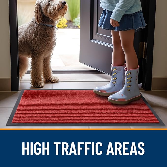 OLANLY Front Door Mat Indoor Outdoor Entrance, Waterproof Heavy Duty Doormat, Fade Resistant, Low Profile, Easy Clean Patio Porch Welcome Floor Mats for Entry, 47x17, Red