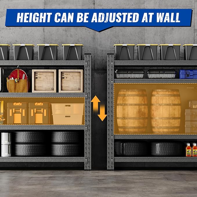 77" W Storage Shelves 9000lbs Garage Metal Shelving Heavy Duty Garage Shelves Adjustable Storage Shelves for Industrial, Factory,(77" W X 24" D X 70" H)