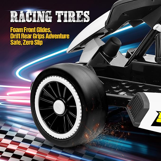 24V Electric Go Kart for Kids, Drift Kart with 400W Motors, EVA Tires, Max Speed 8.1 MPH, Music, Wireless, Electric Drifting Cart Outdoor Ride on Toy for Kids Ages 6+ (White)