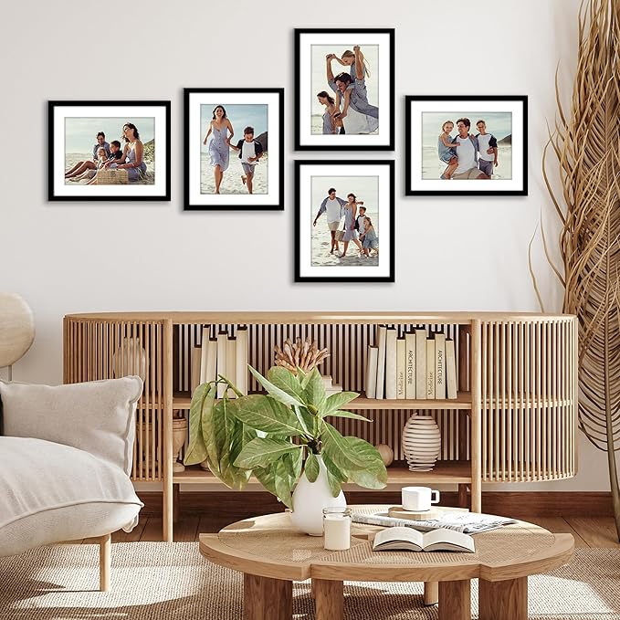 Americanflat 12x15 Picture Frame with Polished Plexiglass - Set of 5 - Use as 9x12 Frame with Mat or Display 12x15 Photo Without Mat - Galleria Collection - Picture Frames for Wall Display - Black