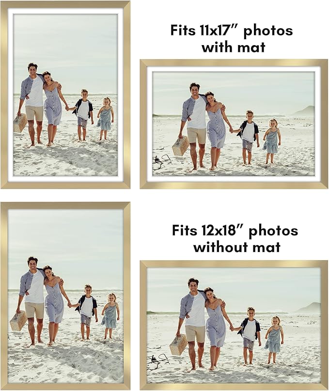 Americanflat 12x18 Poster Frame with Polished Plexiglass - Set of 5 - Use as 11x17 Frame with Mat or Display 12x18 Photo Without Mat - Galleria Collection - Picture Frames for Wall Display - Gold