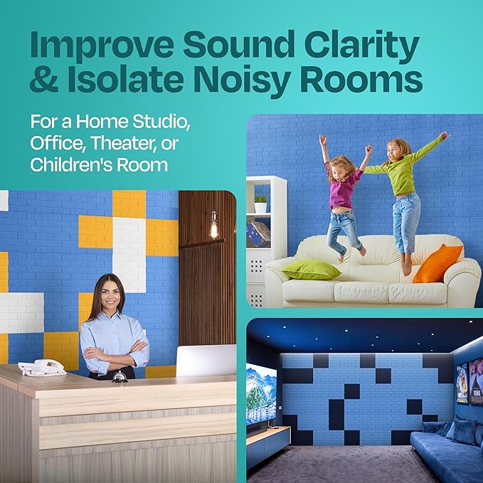 Acoustic Panels 18-Pack Soundproof Wall Panels 12"X12"X0.4" Brick Style Sound Panels Premium Sound Dampening Panels Easy Self Adhesive Installation - [Grand Blue]