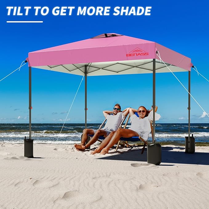 8x8 Pop Up Canopy, Easy Up Canopy Tent, Heavy Duty Tents for Parties, One Person Set Up Event Tent, Pink
